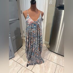 Bohemian Blue and Orange Maxi Dress